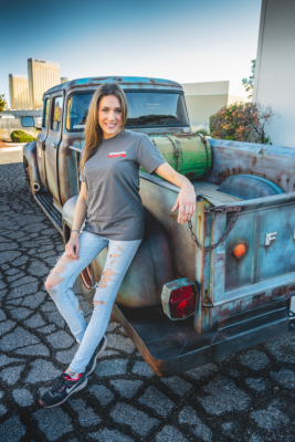 1956 Ford F600 Ratrod and girl